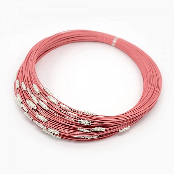 1 collier tour de cou fil c&acirc;bl&eacute; rigide rose fermoir &agrave; visser N&deg;01