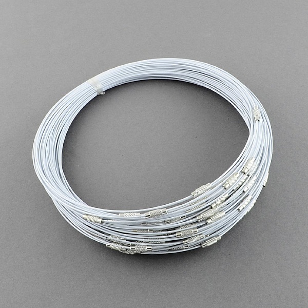 1 collier tour de cou fil c&acirc;bl&eacute; rigide gris clair fermoir &agrave; visser N&deg;01