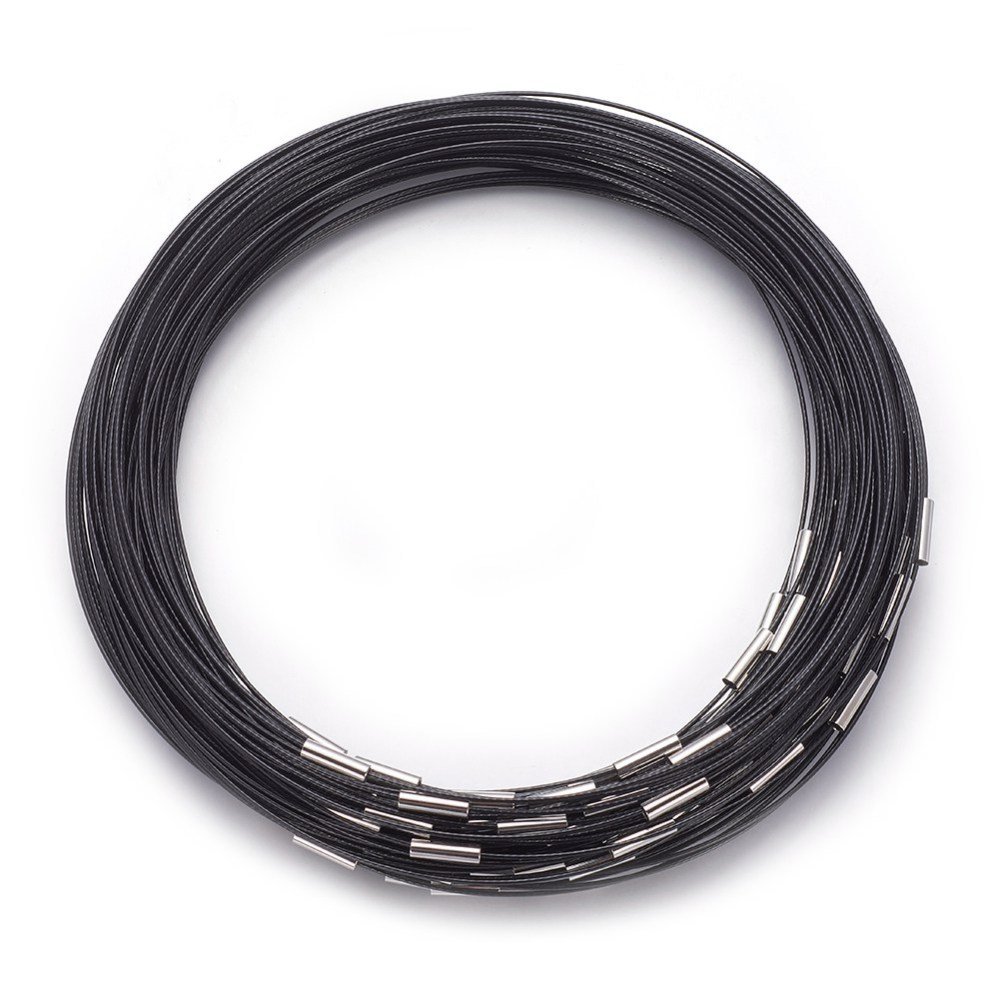 1 collier tour de cou fil c&acirc;bl&eacute; rigide noir fermoir aimant&eacute; N&deg;03