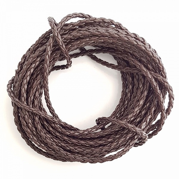 1 m&egrave;tre Cordon rond simili cuir tress&eacute; Marron Fonc&eacute; 3 mm