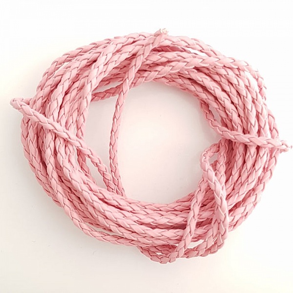 1 m&egrave;tre Cordon rond simili cuir tress&eacute; Rose Fonc&eacute; 3 mm