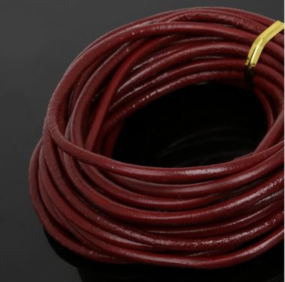 1 m&egrave;tre Cordon rond cuir lisse Bordeaux 3 mm