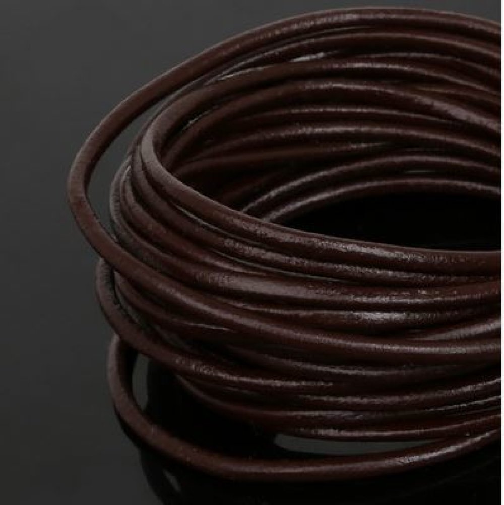 1 m&egrave;tre Cordon rond cuir lisse Marron Fonc&eacute; 3 mm
