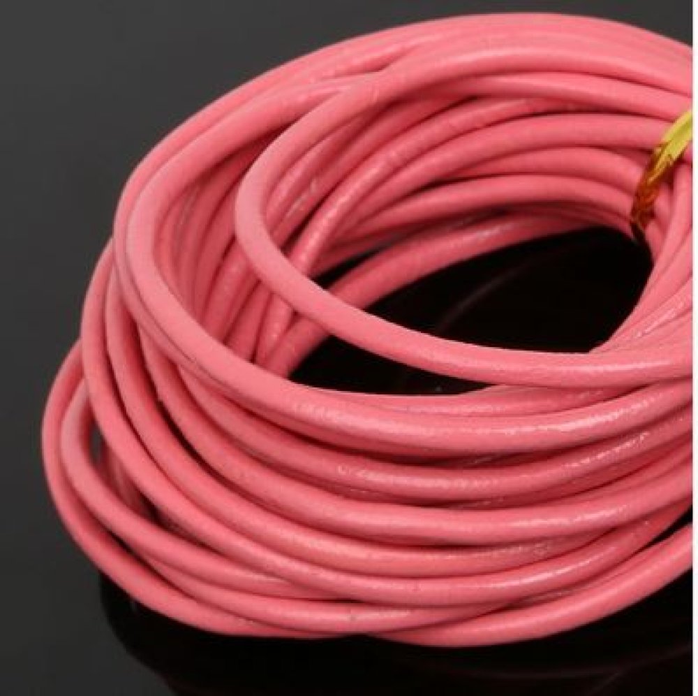 1 m&egrave;tre Cordon rond cuir lisse Rose 3 mm