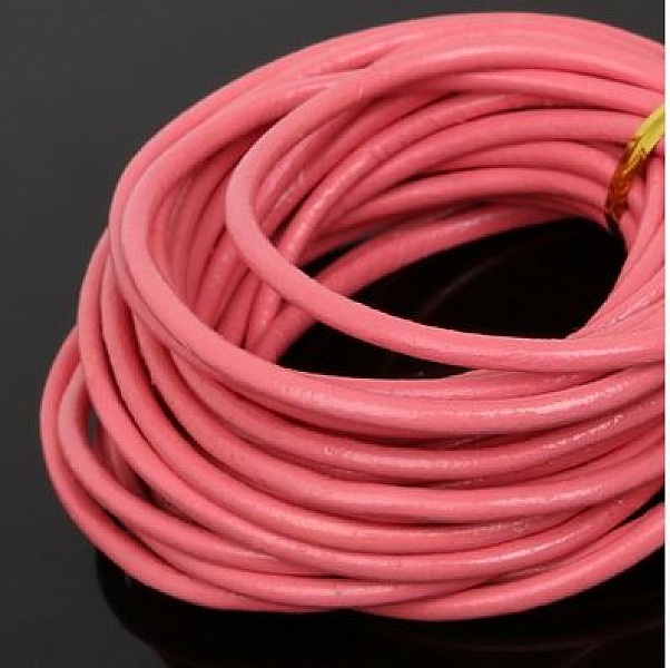 1 m&egrave;tre Cordon rond cuir lisse Rose 3 mm