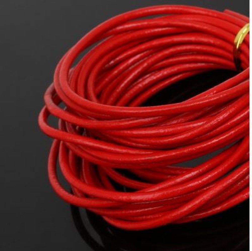 1 m&egrave;tre Cordon rond cuir lisse Rouge 3 mm