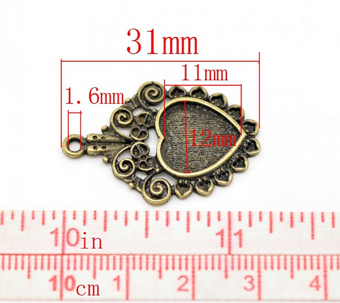 1 support cabochon Coeur N&deg;04 Bronze