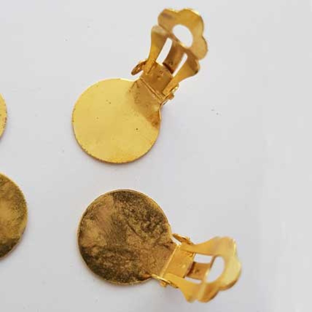 20 Supports Boucles d'oreilles Clips Plateau 15 mm Dor&eacute;