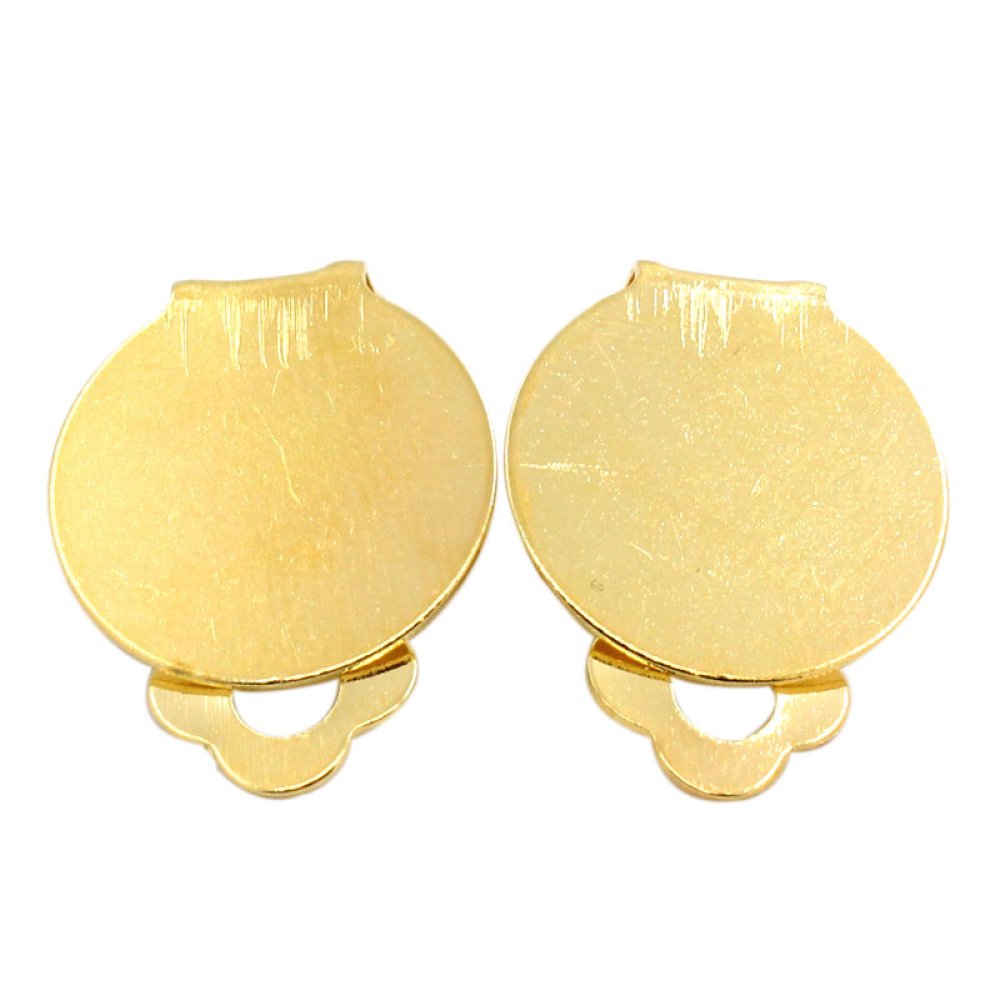 20 Supports Boucles d'oreilles Clips Plateau 15 mm Dor&eacute;