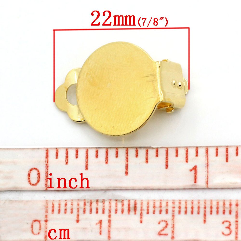 20 Supports Boucles d'oreilles Clips Plateau 15 mm Dor&eacute;