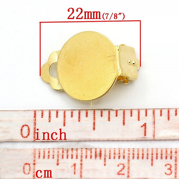20 Supports Boucles d'oreilles Clips Plateau 15 mm Dor&eacute;