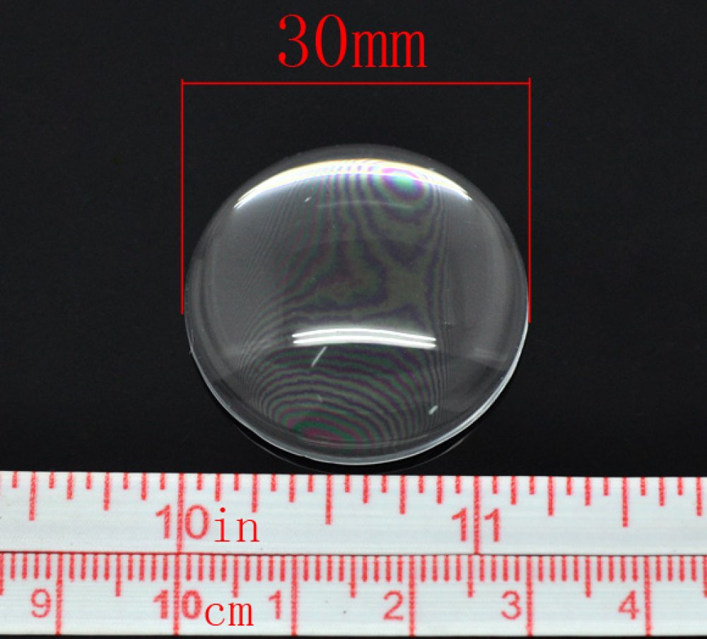 2 Cabochons Ronds 30 mm en verre Loupe transparent N&deg;13
