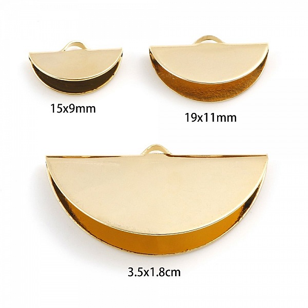 2 embouts &agrave; coller sertissages demi lune 15 x 09 mm plaqu&eacute; Or