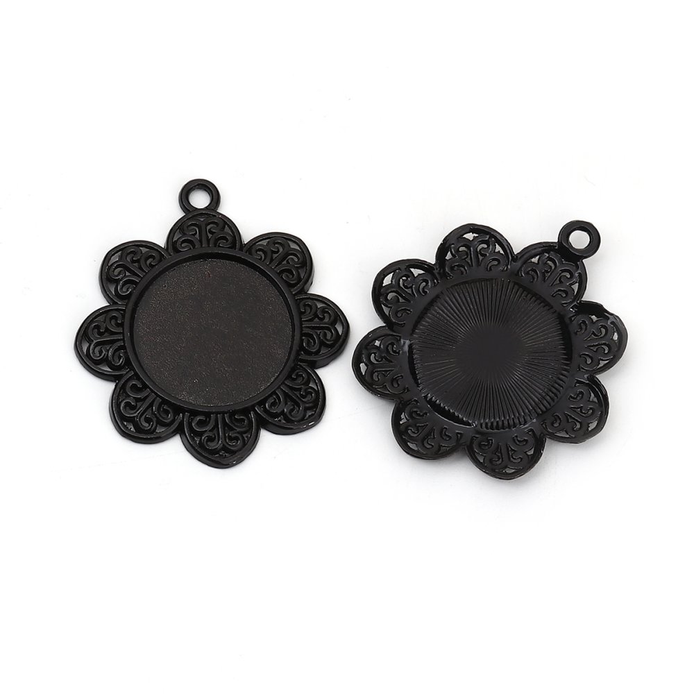 2 supports cabochons de 20mm Noir, pendentifs cabochons 8500