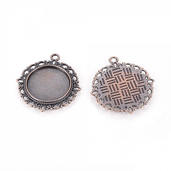 2 supports cabochons de 20mm cuivre rouge, pendentifs cabochons 15290AS