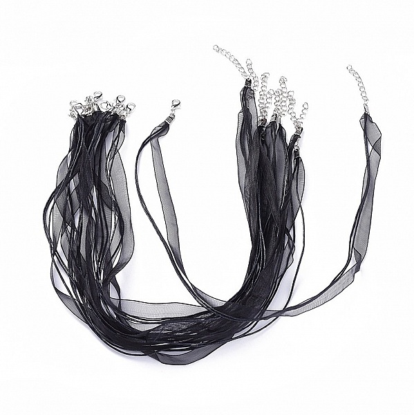 3 Colliers ruban organza et cordon enduit cir&eacute; noir