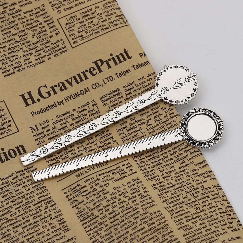 3 marque-pages r&egrave;gle cabochon 20 mm N&deg;01 Argent Vieilli