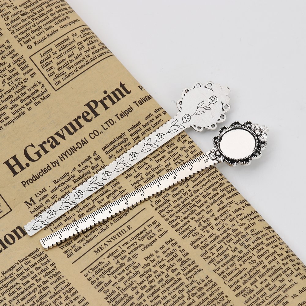 3 marque-pages r&egrave;gle cabochon 20 mm N&deg;02 Argent Vieilli