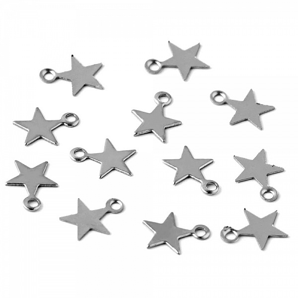 5 Breloques en Acier Inoxydable &eacute;toile argent 8 x 6mm