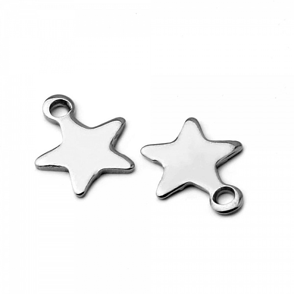 5 Breloques en Acier Inoxydable &eacute;toile argent 8.5 x 10.5mm