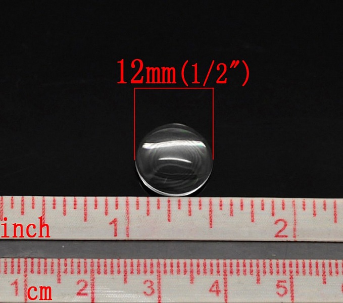 5 Cabochons Ronds 12 mm en verre loupe transparent N&deg;03