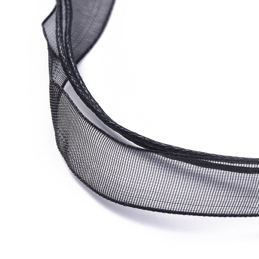 5 Colliers ruban organza et cordon enduit cir&eacute; noir