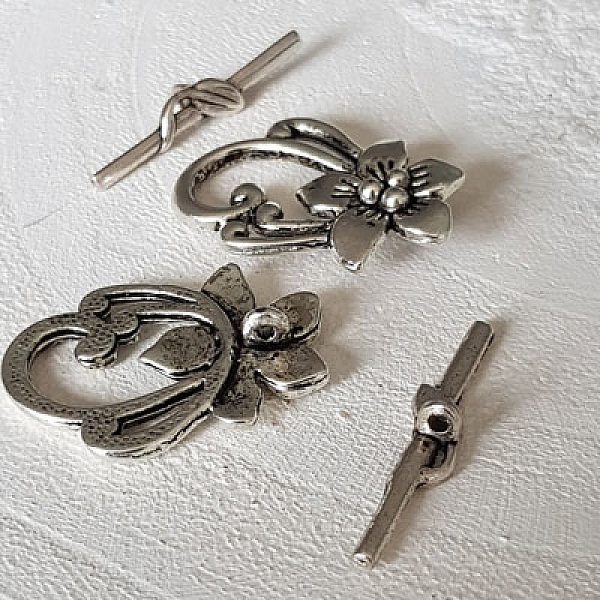 5 Fermoirs Toggle Motifs Fleur Nature Romantique Argent Vieilli