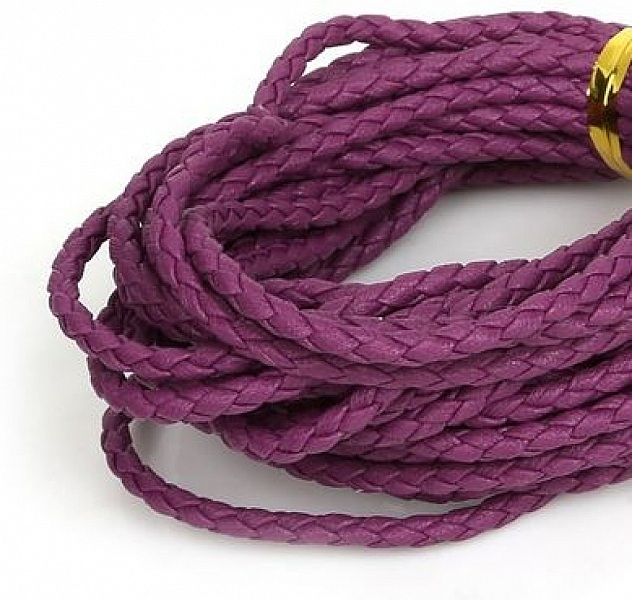 5 m&egrave;tres Cordon rond simili cuir tress&eacute; Pourpre 3 mm