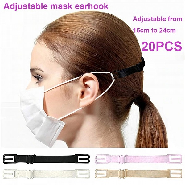 Attache elastique 20 Extensions de masque r&eacute;glable crochet d'oreille Noir rallonge masque