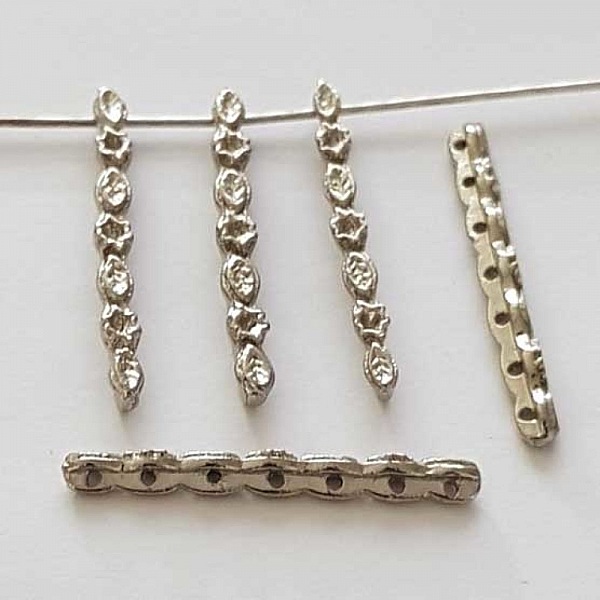 Barre Argent Entretoise S&eacute;parateur perle, multi rangs 7 trous N&deg;03