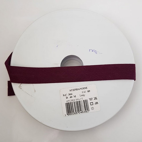 Biais uni tout textile  1 M&egrave;tre col 89 Mauve Fonc&eacute;