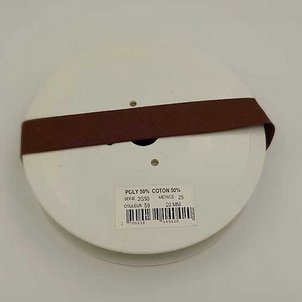 Biais uni tout textile 1 M&egrave;tre col 69 Marron