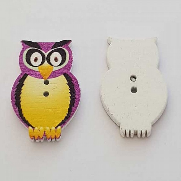 Bouton bois Chouette Violet N&deg;01