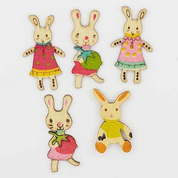 Bouton bois lapin N&deg;01-05 x 5 pi&egrave;ces