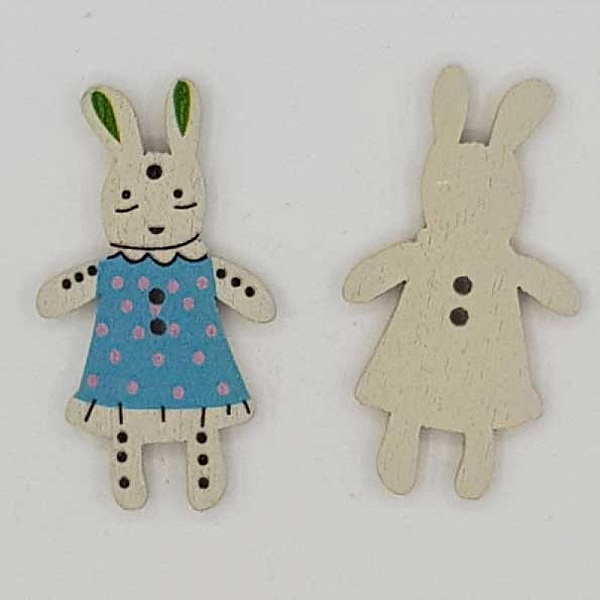 Bouton bois lapin bleu N&deg;01-02