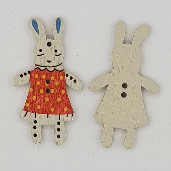 Bouton bois lapin rouge N&deg;01-01