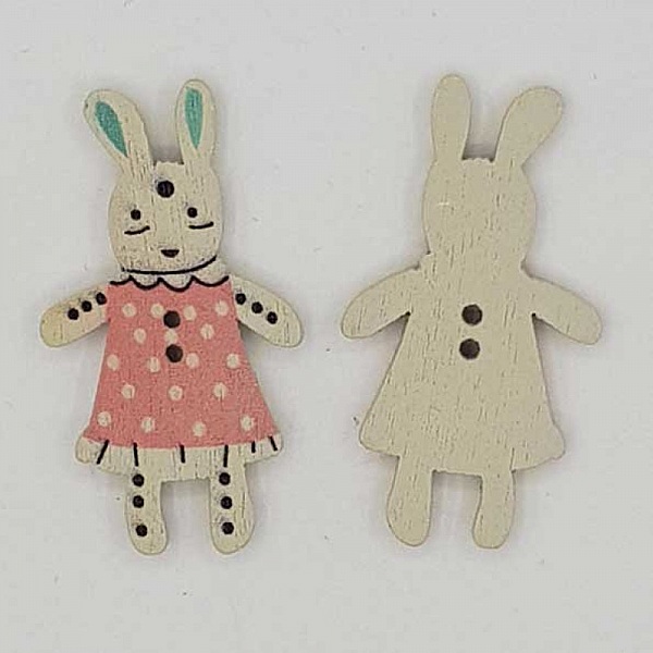Bouton bois lapin rose N&deg;01-04