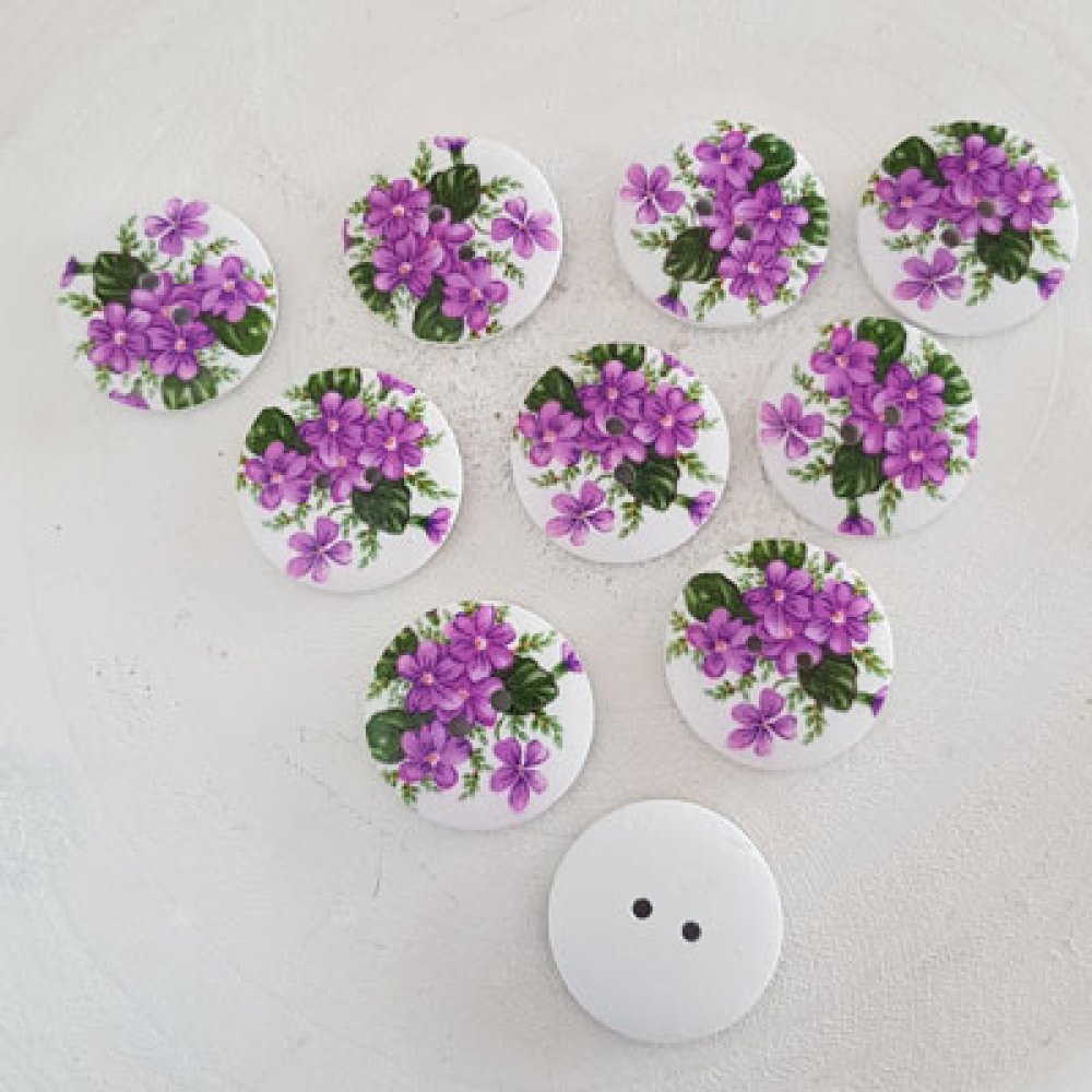 Bouton en bois fleurs 30 mm N&deg;07 x 10 pi&egrave;ces
