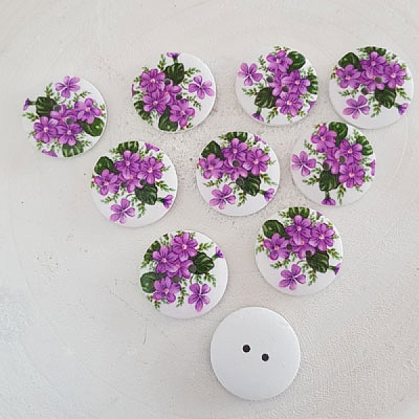 Bouton en bois fleurs 30 mm N&deg;07 x 10 pi&egrave;ces