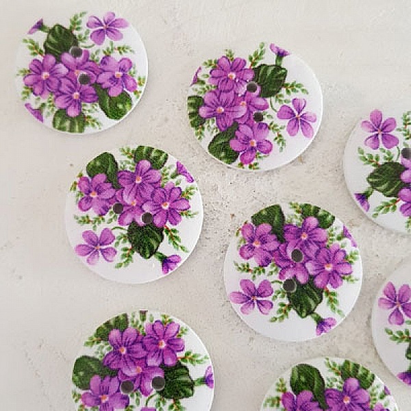 Bouton en bois fleurs 30 mm N&deg;07 x 10 pi&egrave;ces