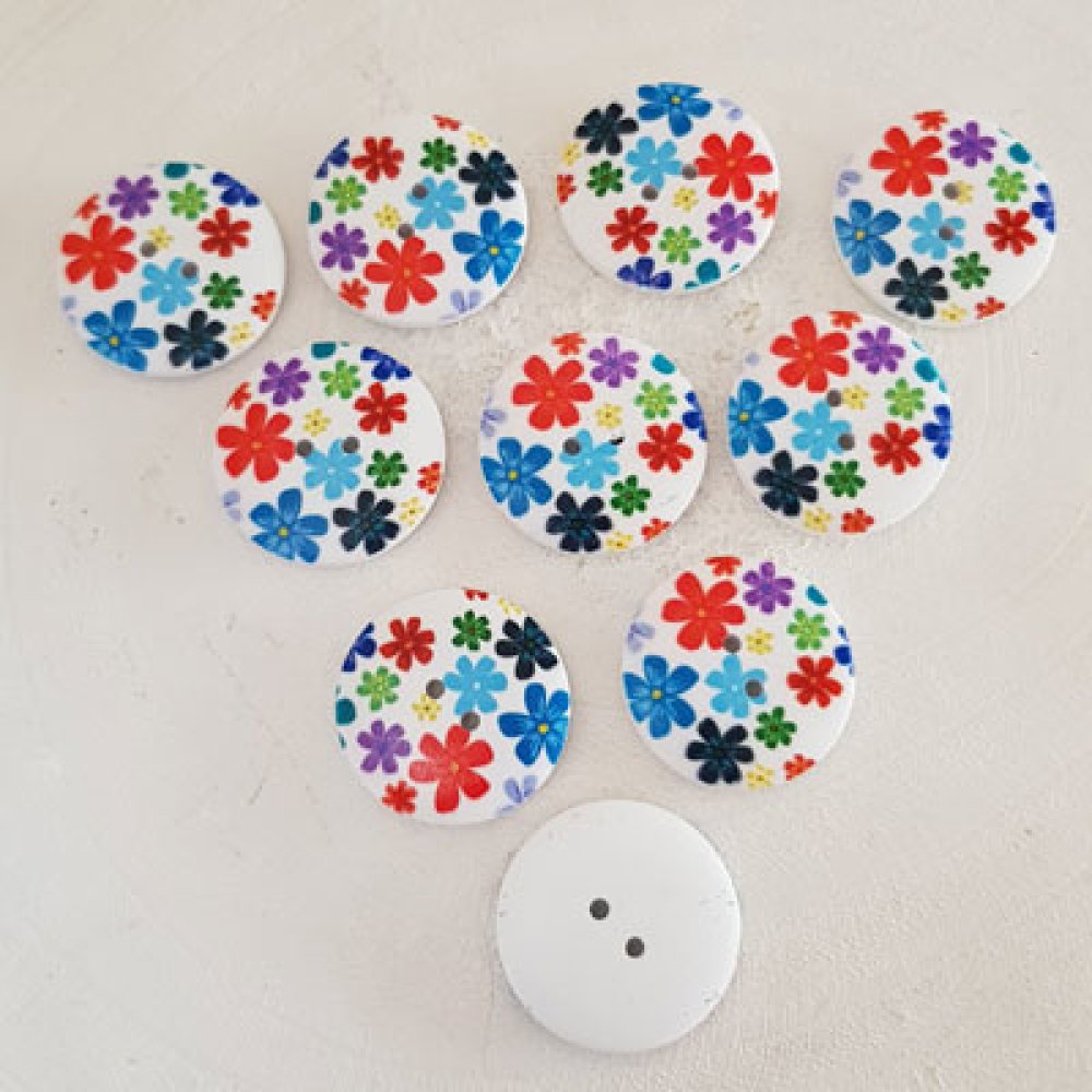 Bouton en bois fleurs 30 mm N&deg;08 x 10 pi&egrave;ces