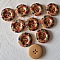 Dix boutons en bois ronds avec motifs de fleurs colorées.