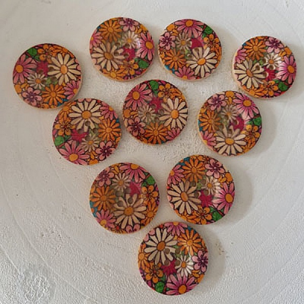 Bouton en bois fleurs 30 mm N&deg;11 x 10 pi&egrave;ces