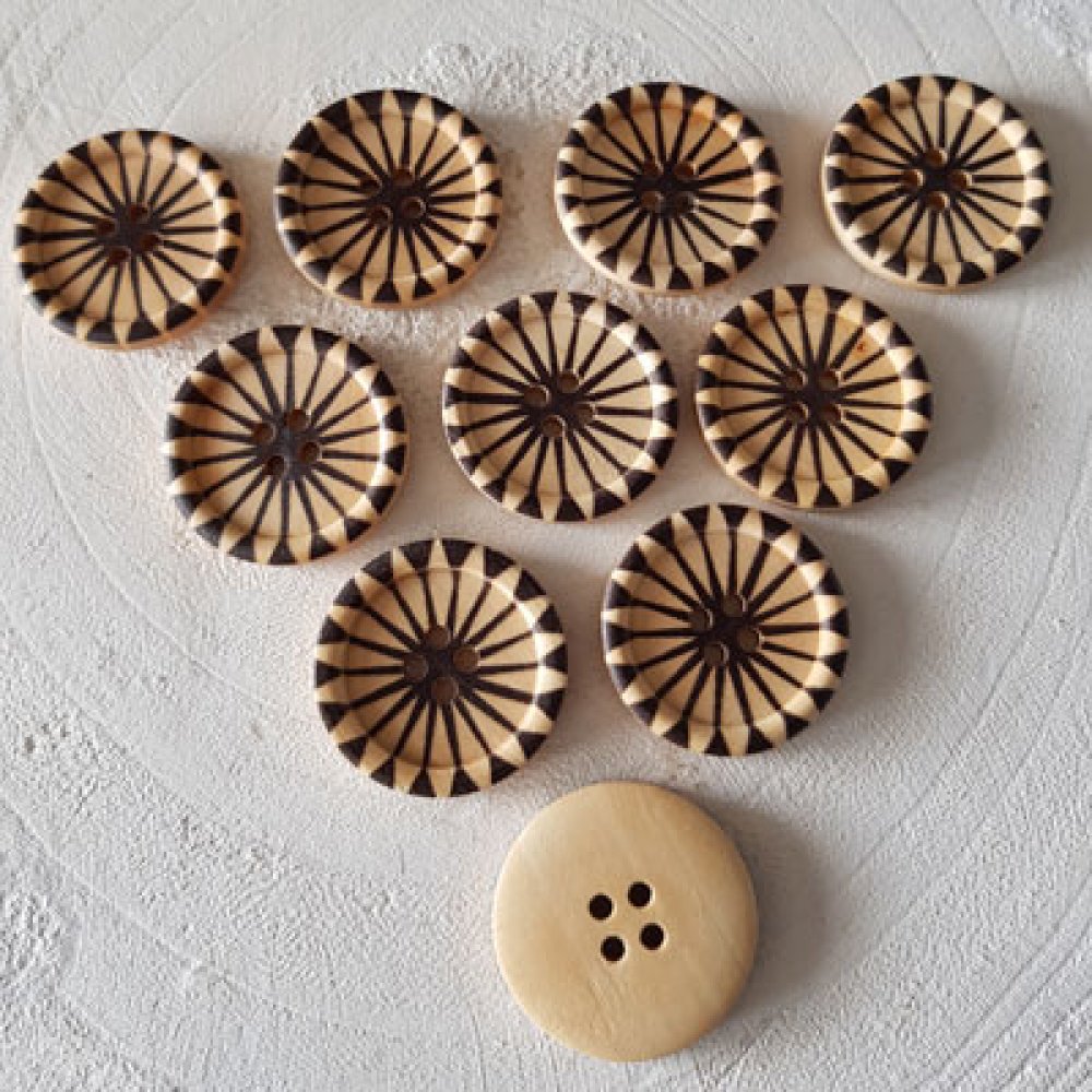 Bouton en bois fleurs 30 mm N&deg;15 x 10 pi&egrave;ces