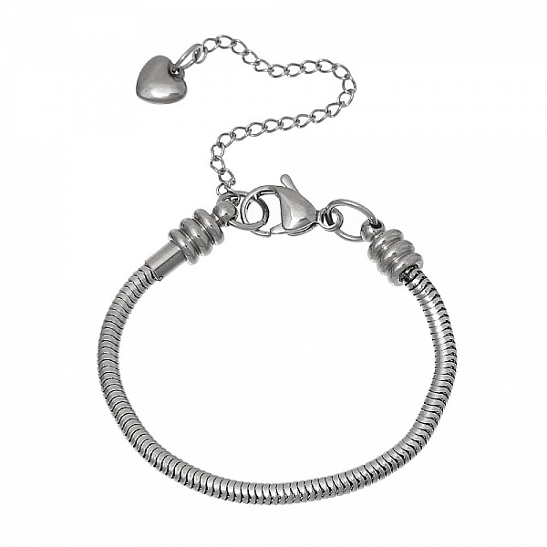 Bracelet en acier inoxydable argenté avec fermoir mousqueton.
