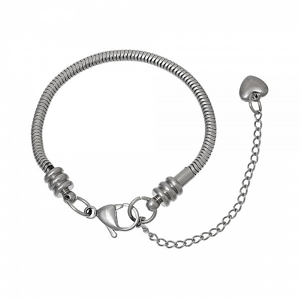 Bracelet en acier inoxydable argenté avec fermoir mousqueton.