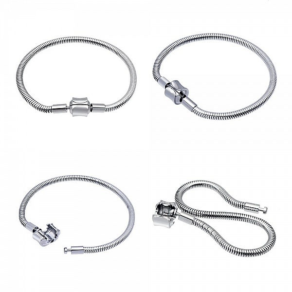 Bracelet Acier Inoxydable N&deg;06 Argent Fermoir Clip 17 cm