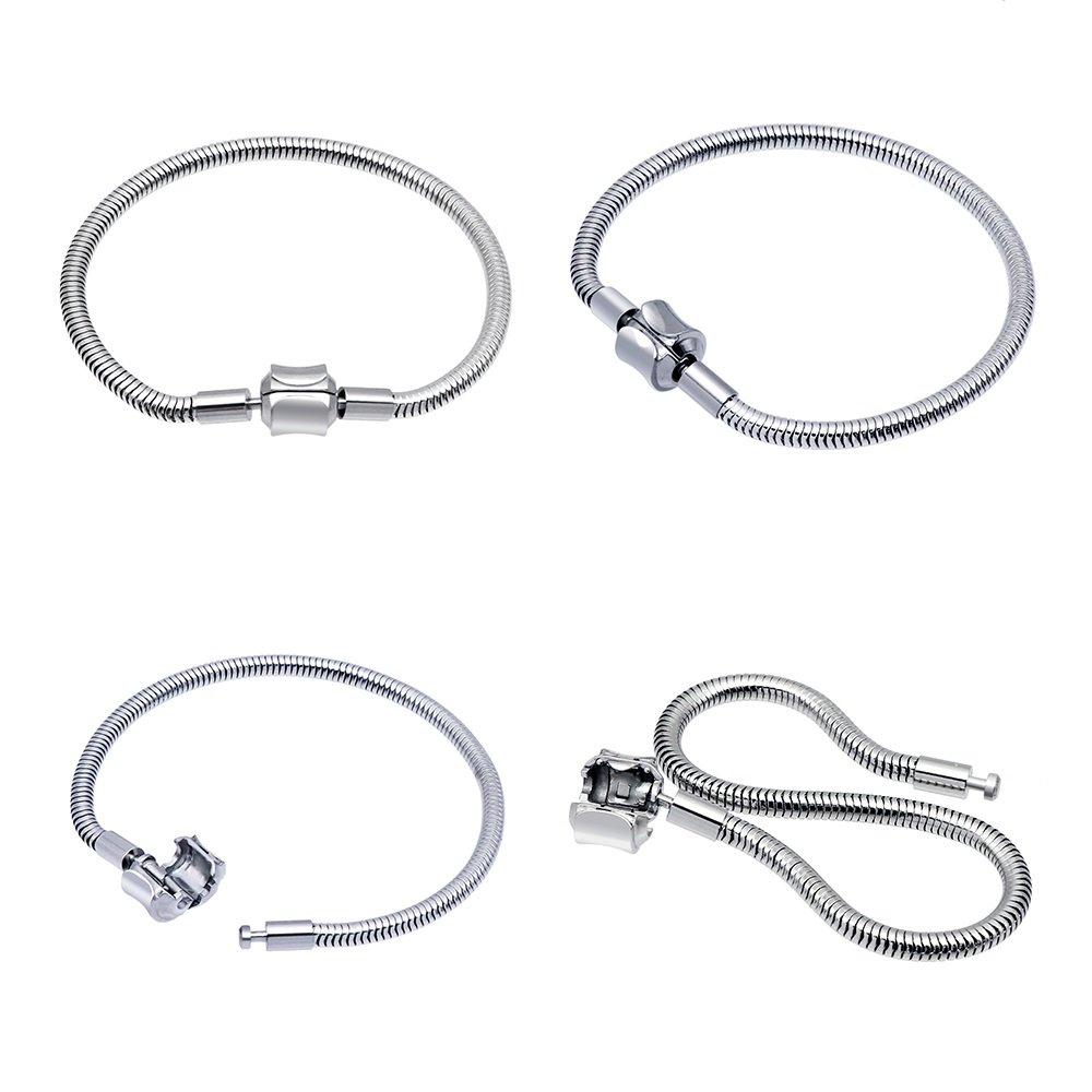 Bracelet Acier Inoxydable N&deg;06 Argent Fermoir Clip 21 cm