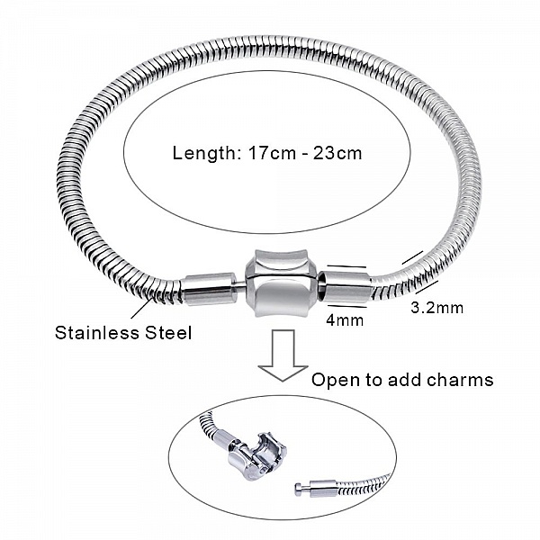 Bracelet Acier Inoxydable N&deg;06 Argent Fermoir Clip 23 cm