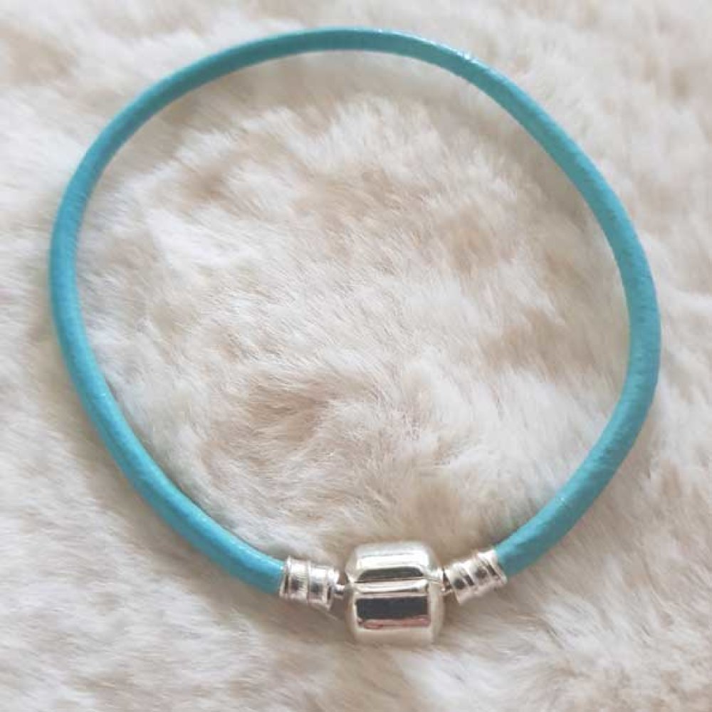 Bracelet Clip Europ&eacute;en lisse Uni 01 DU 15 AU 23 CM Turquoise